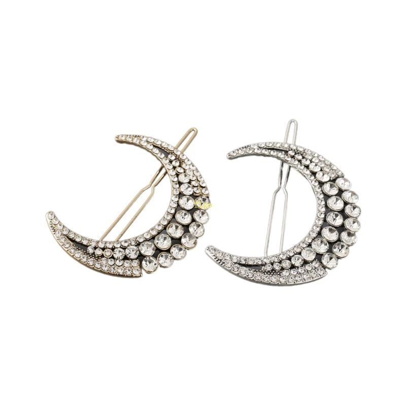 Kẹp Tóc Hình Mặt Trăng Đính Đá Lấp Lánh Y2k