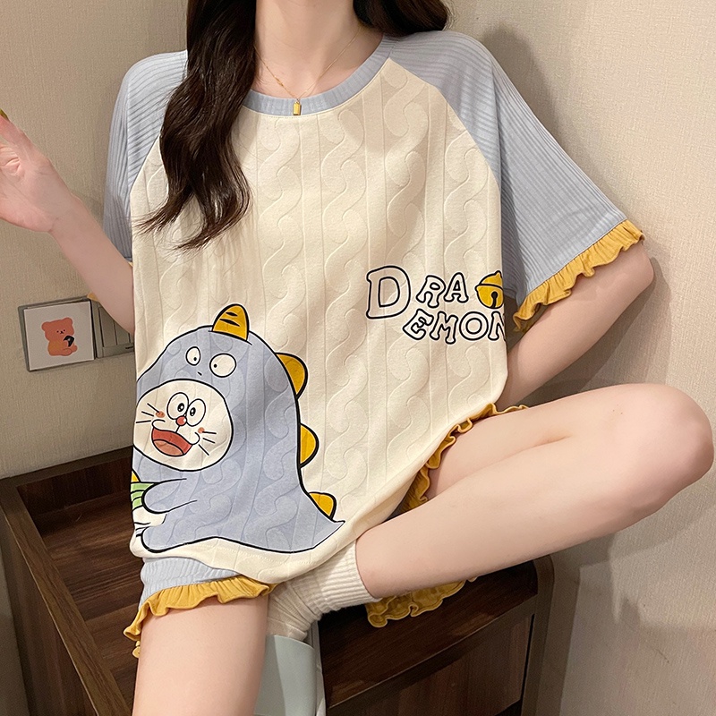 Bộ Đồ Ngủ Chất Liệu Cotton Thân Thiện Với Da Tay Ngắn Kích Thước Lớn Thời Trang Xuân Thu Cho Nữ
