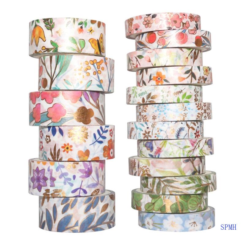 Set 18 Cuộn Băng Keo Hoa Bản Rộng Màu Vàng Trang Trí Sổ Tay