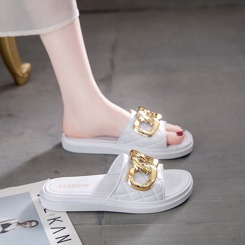 Giày Sandal Đế Xuồng Phối Khóa Kim Loại Thời Trang Mùa Hè Cho Nữ