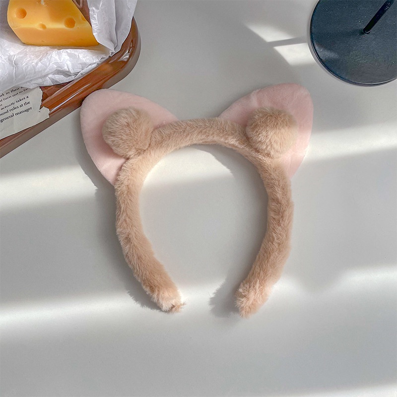 Băng Đô Rửa Mặt Hình Tai Mèo Phối Lông Dễ Thương Phong Cách Hàn Quốc Cho Nữ