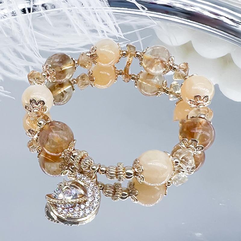 Vòng Đeo Tay May Mắn Bằng Lụa Màu Vàng Pha Lê Cho Nữ