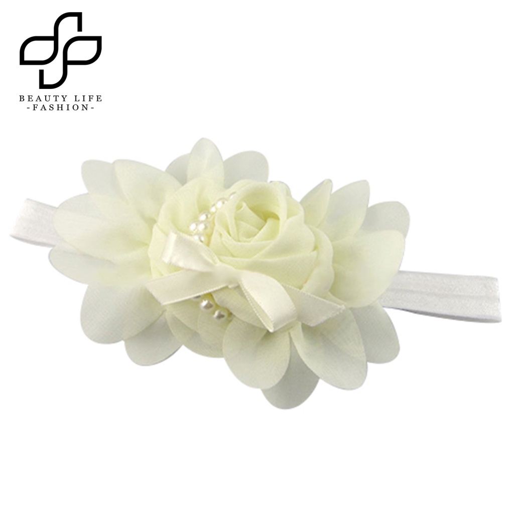 Băng Đô Co Giãn Đính Hạt Ngọc Trai / Hoa Dễ Thương Cho Bé Gái