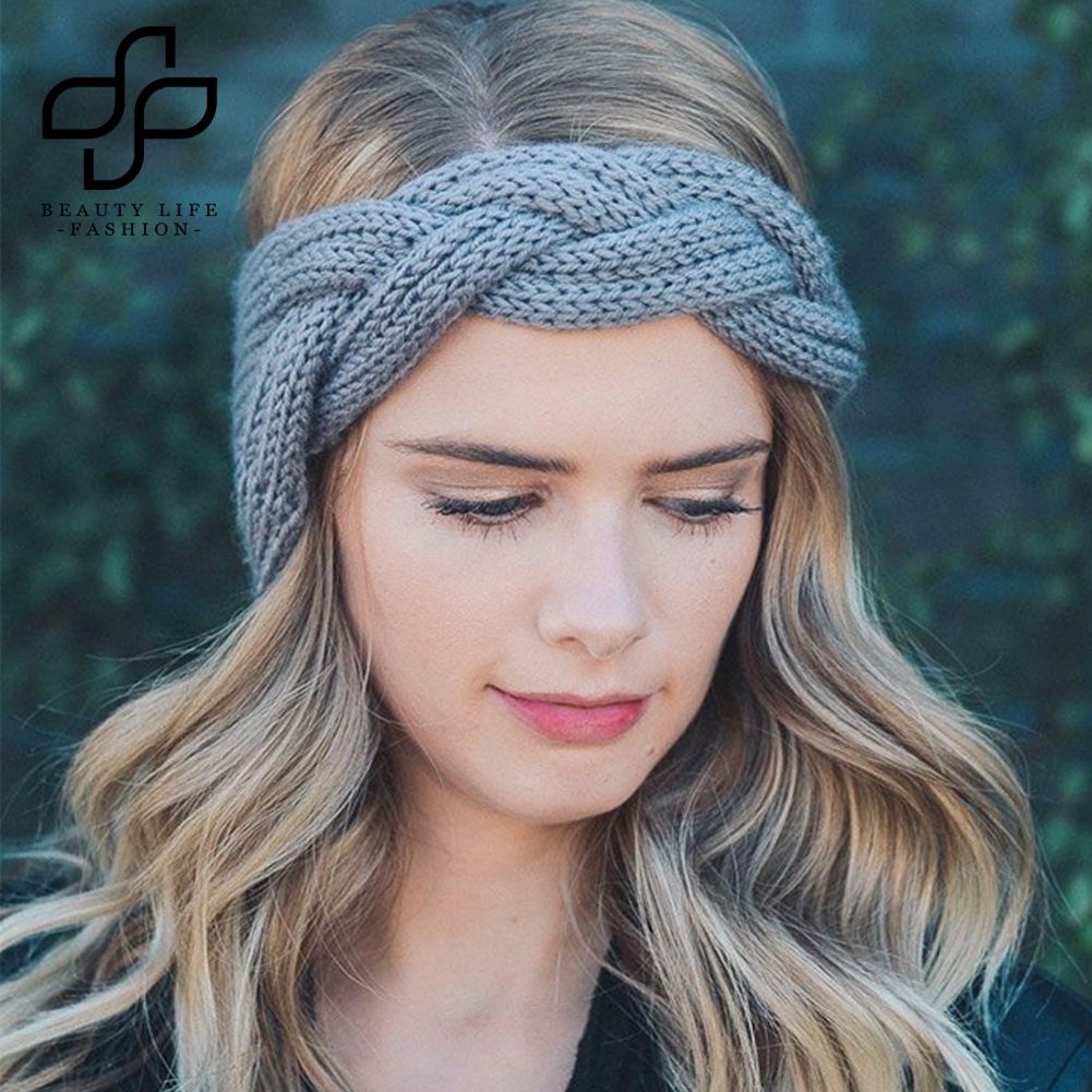 Băng Đô Bện Sợi Co Giãn Màu Trơn Phong Cách Vintage Thời Trang Mùa Đông Dành Cho Nữ