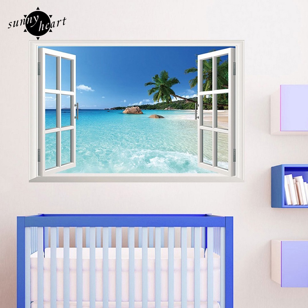 Sticker Dán Tường Họa Tiết Cảnh Biển Đại Dương Sáng Tạo