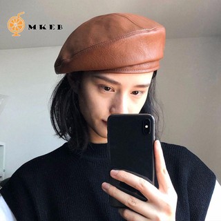 MKEB Mũ beret da PU phong cách Hàn Quốc đơn giản thời trang dành cho nữ