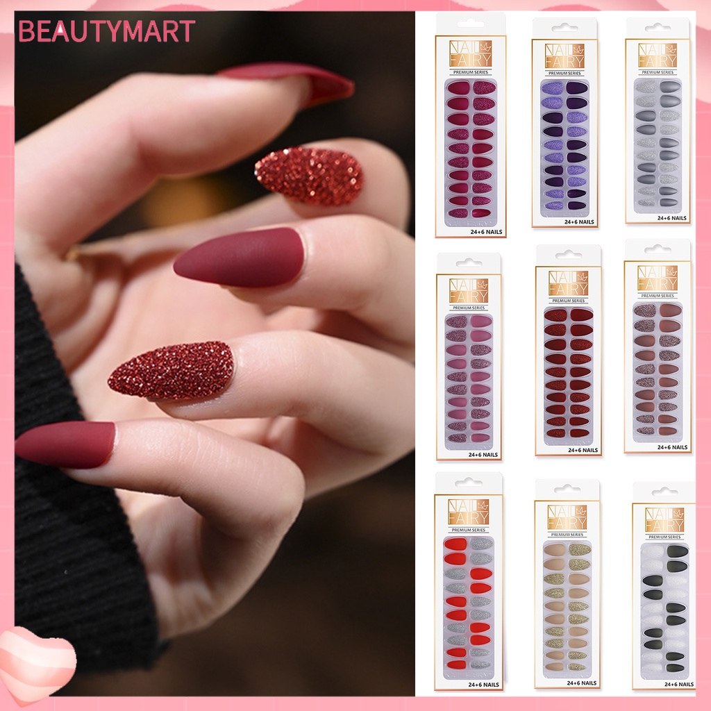 1 Bộ Móng Tay Giả Màu Lì Và Kim Sa Lấp Lánh Nhiều Màu Sắc Có Thể Tháo Rời