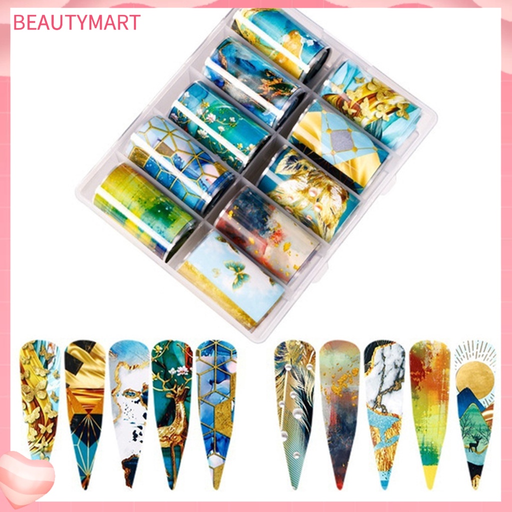 Hộp 10 Cuộn Nhãn Dán Móng Tay Bằng PVC Nhiều Màu Dành Cho Nữ