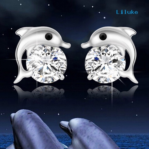 Đôi Khuyên Tai Mạ BạC HìNh Cá Heo ĐíNh Zirconia LấP LáNh ThờI Trang Cho Nữ