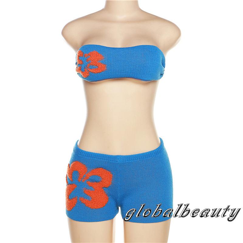 Bộ Trang Phục 2 Mảnh Áo Ống Không Tay + Quần Short Dệt Kim Eo Thấp Thời Trang Mùa Hè Cho Nữ