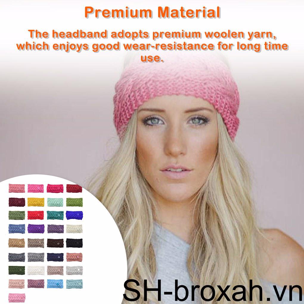 Băng Đô Dệt Kim Cài Tóc Bản Rộng Đính Nút Có Thể Điều Chỉnh Giữ Ấm Tai Thời Trang Cho Nữ