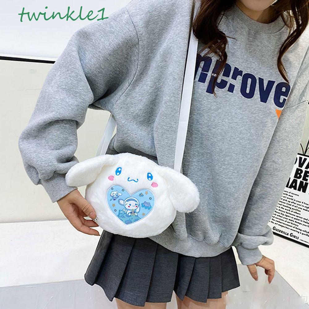 Túi Đeo Vai Mềm Mại Họa Tiết Thỏ Kuromi Lấp Lánh Có Dây Khóa Kéo Dễ Điều Chỉnh Cho Nữ