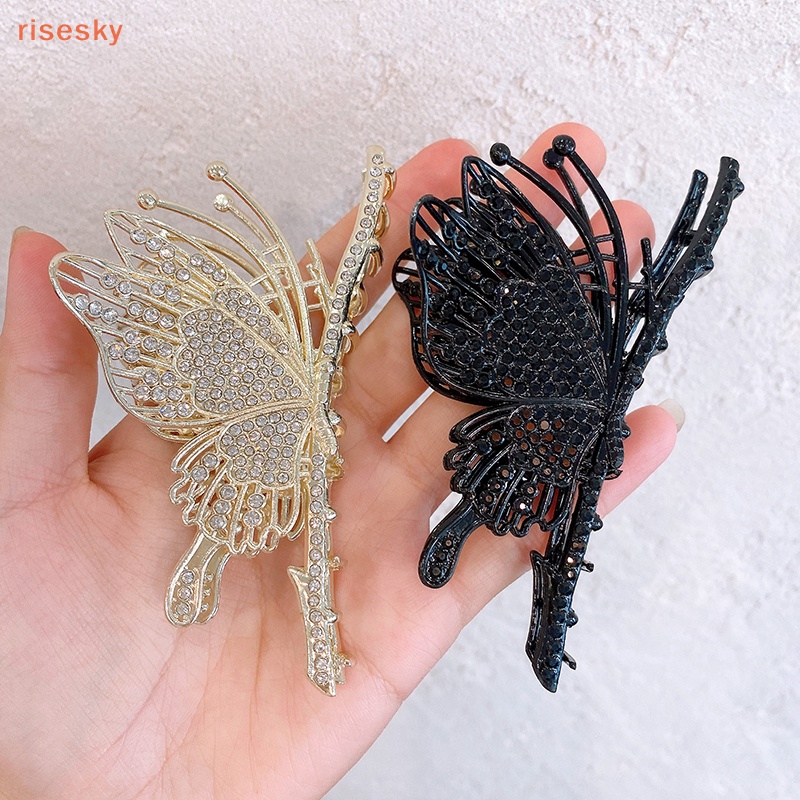 Kẹp Tóc Hình Bướm Màu Vàng Kim Cương Phong Cách Vintage Thanh Lịch Cho Nữ