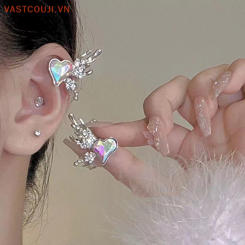 Khuyên Kẹp Vành Tai Hình Trái Tim Đính Đá Nhiều Màu Sắc Thời Trang Cho Nữ