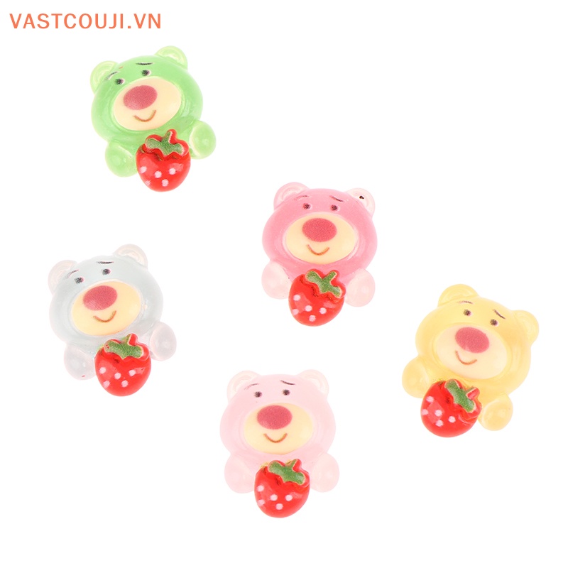 Bộ 5 Tượng Gấu Và Dâu Tây Mini Bằng Nhựa Resin Phát Quang DIY