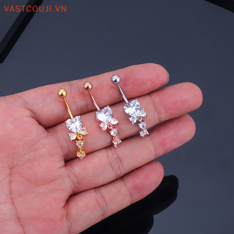 Khuyên Rốn Đính Đá Zircon Hình Trái Tim Thời Trang Cho Nữ