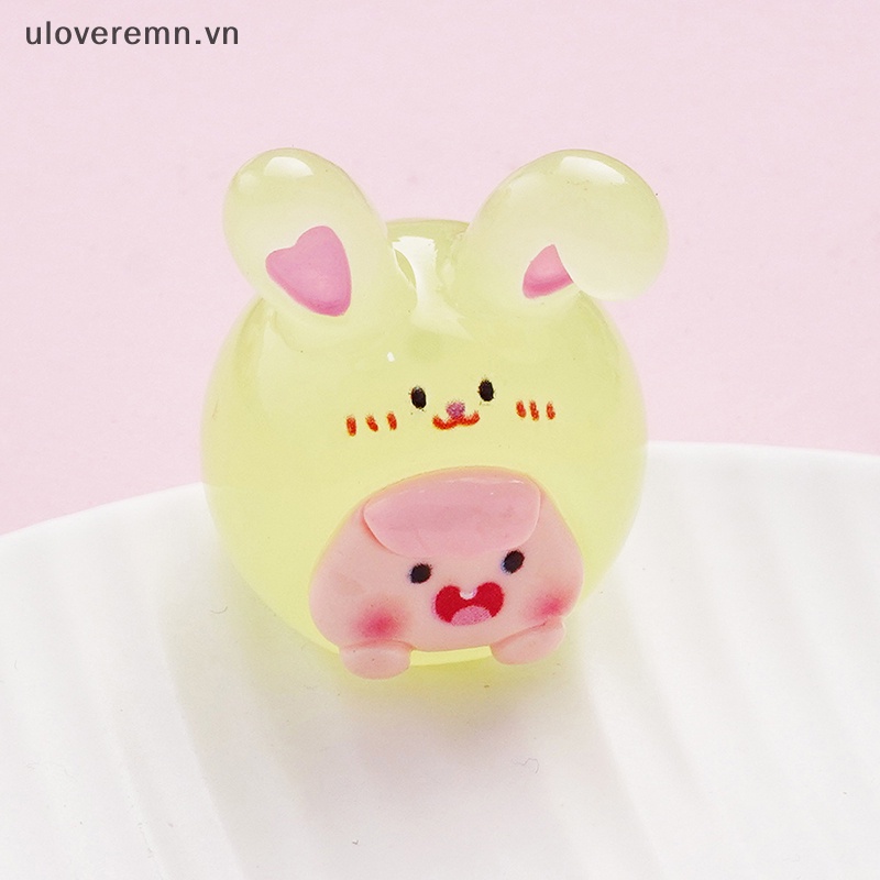 Set 2 Tượng Thỏ Hoạt Hình Mini Bằng Nhựa Phát Quang Trang Trí Tiểu Cảnh