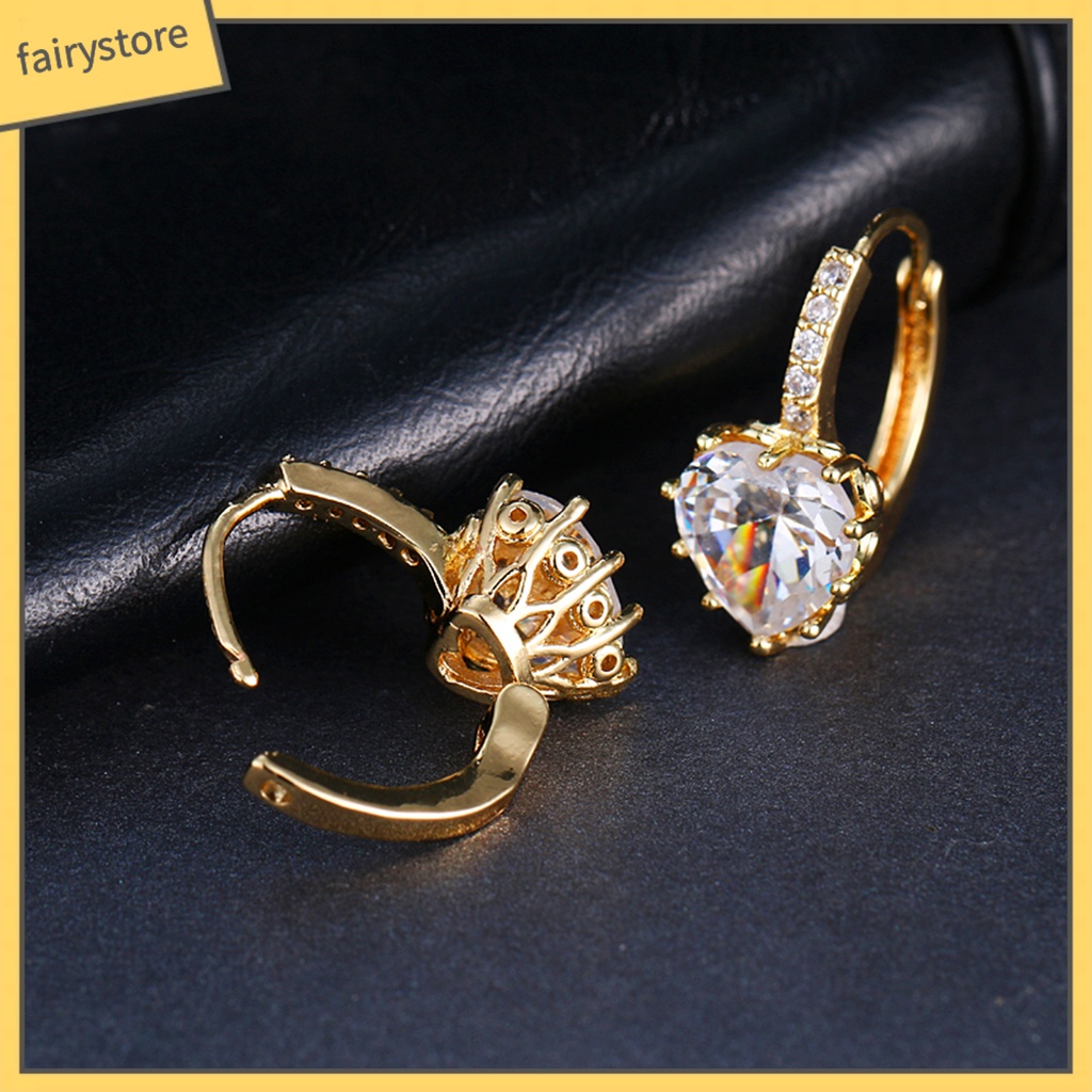 1 Đôi Bông Tai Tròn Đính Đá Zircon Hình Trái Tim Sang Trọng