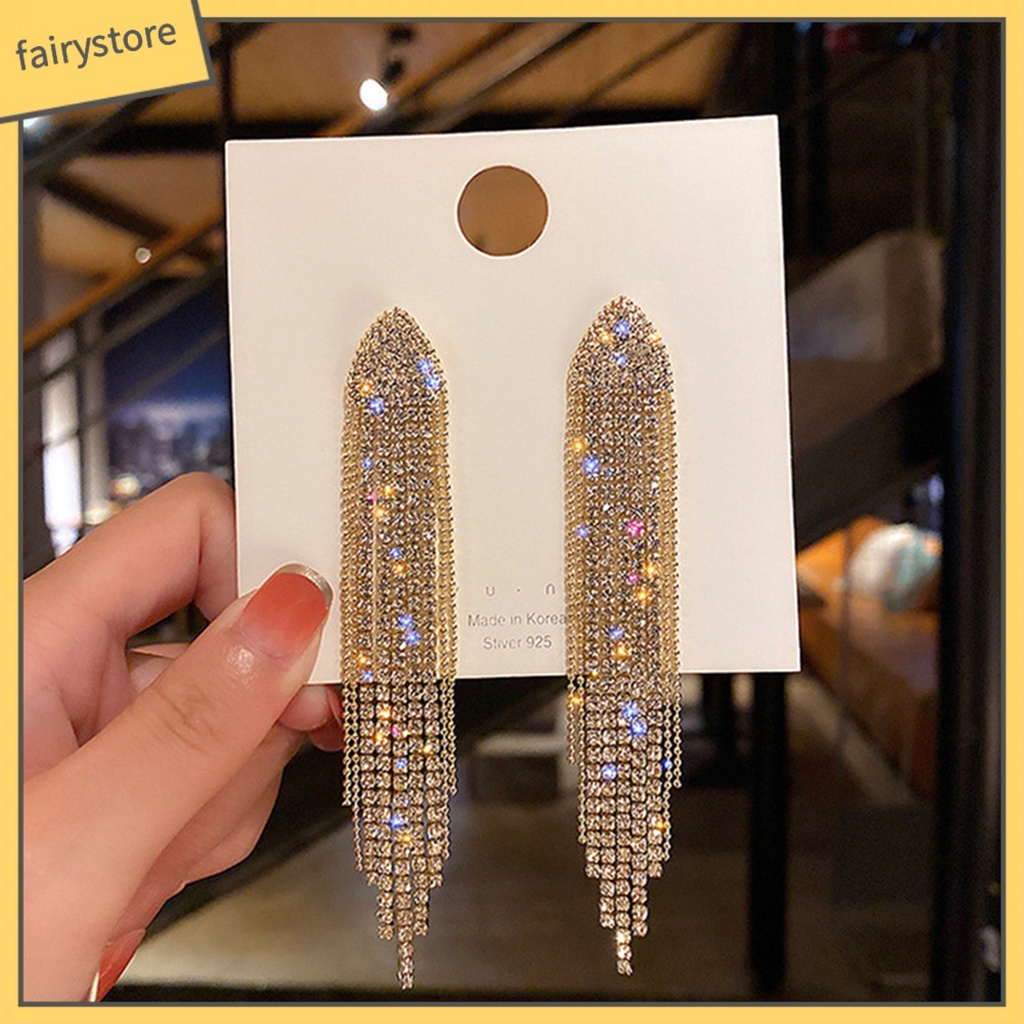 1 Đôi Bông Tai Dáng Dài Bằng Kim Loại Đính Đá Phong Cách Bohemian Thời Trang