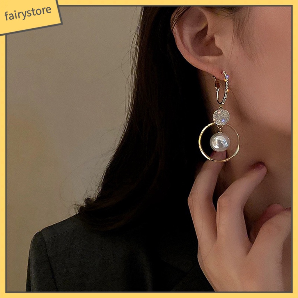 1 Đôi Bông Tai Tròn Đính Ngọc Trai Giả Phong Cách Hàn Quốc