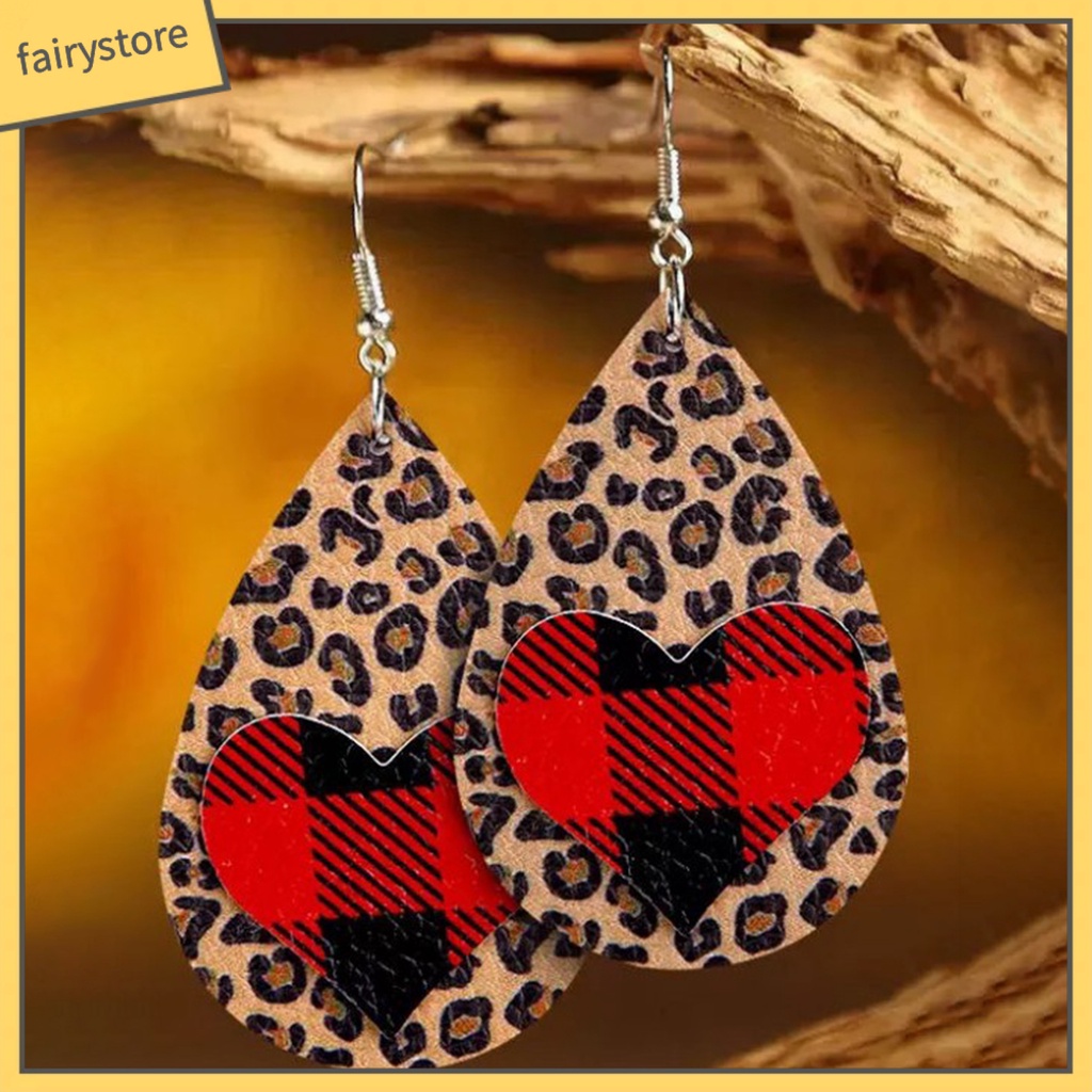 1 Đôi Bông Tai Giả Da Hình Giọt Nước Bằng Thép Không Gỉ