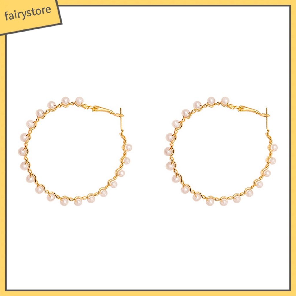 1 Đôi Bông Tai Hình Học Đính Ngọc Trai Giả Lấp Lánh Chống Phai Màu Thời Trang Cho Nữ