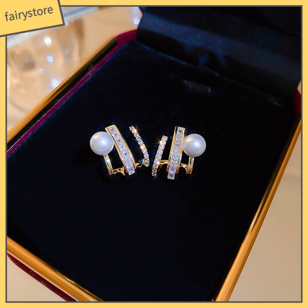 1 Đôi Bông Tai Đính Đá Ngọc Trai Giả Thời Trang Dành Cho Nữ