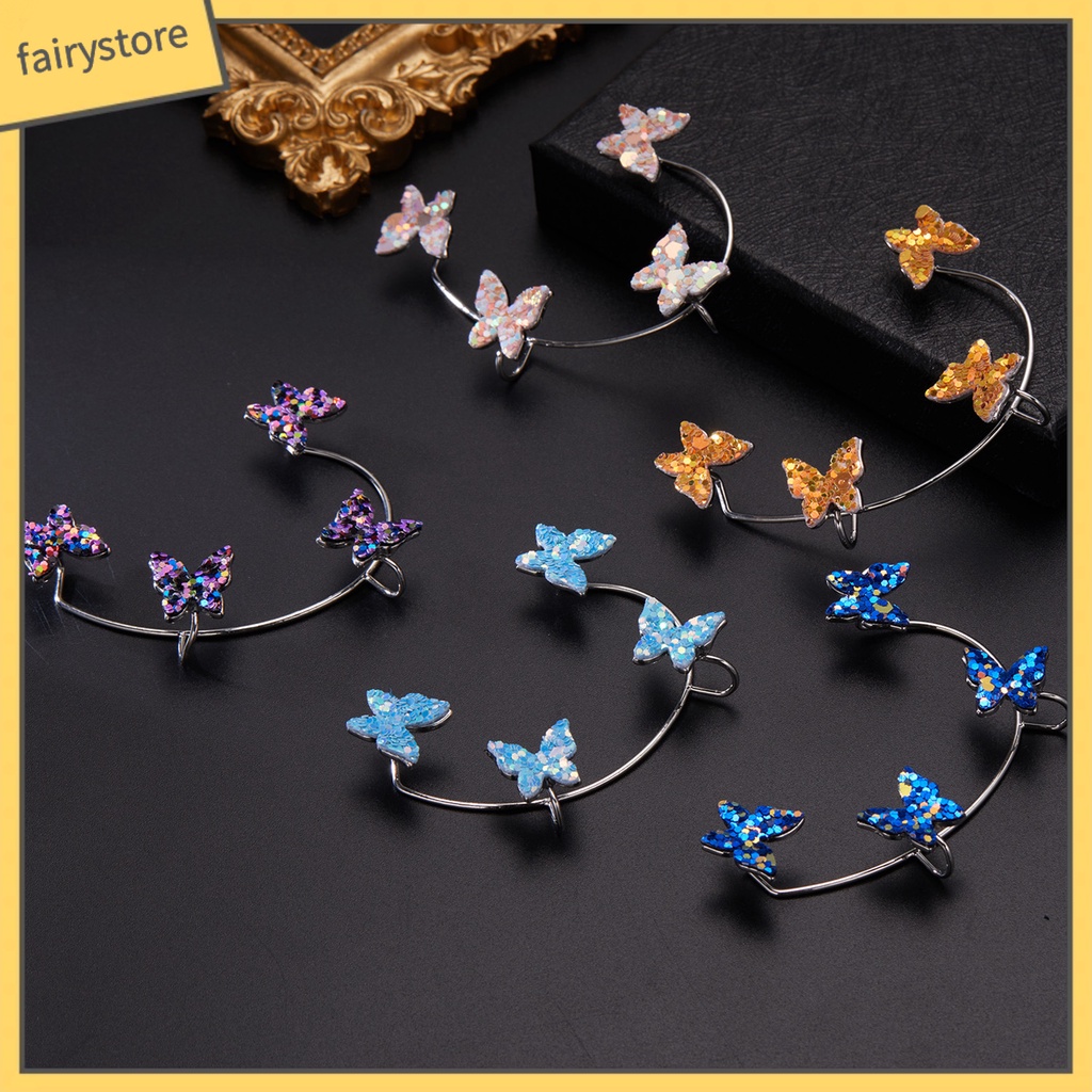 1 Khuyên Đeo Vành Tai Không Xỏ Lỗ Hình Bướm Đính Kim Sa Lấp Lánh