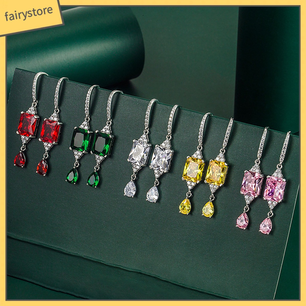 1 Đôi Bông Tai Móc Hình Giọt Nước Đính Đá Phong Cách Vintage