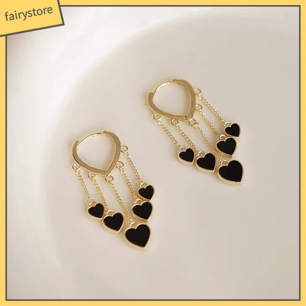 1 Đôi Bông Tai Hợp Kim Hình Trái Tim Màu Đen Thanh Lịch Phong Cách Hàn Quốc Dành Cho Nữ