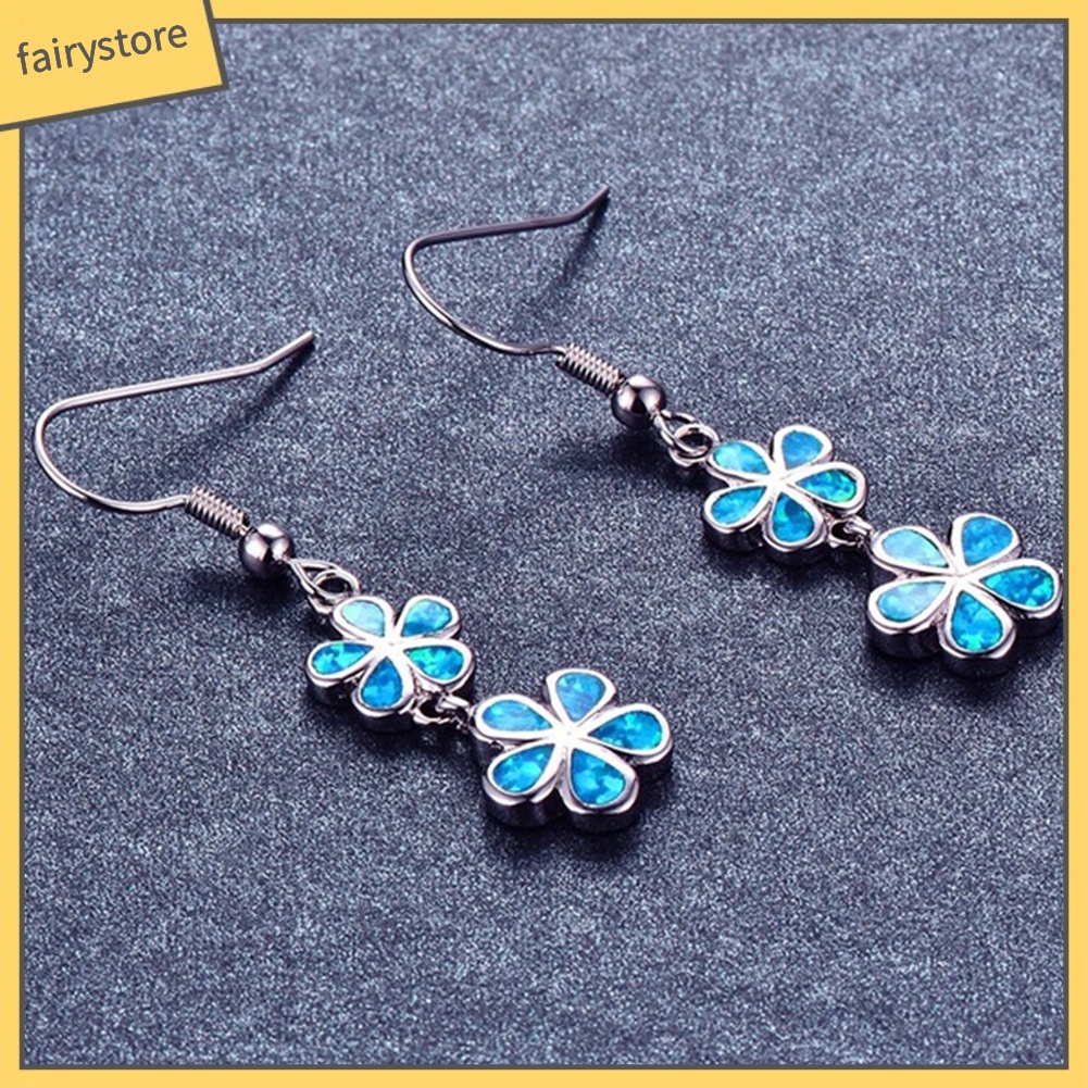 Bông Tai Dài Hình Hoa Đính Đá Opal Giả Thời Trang Cho Nữ