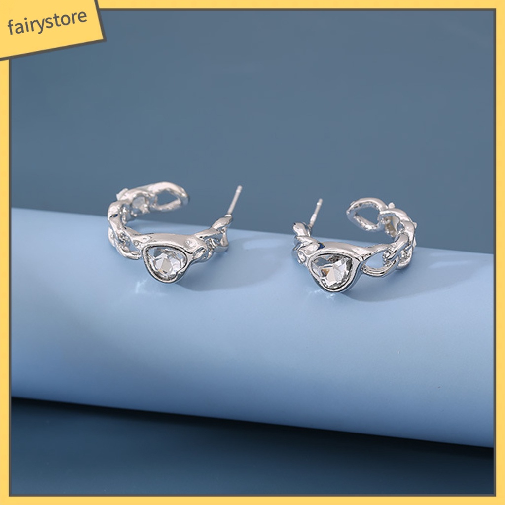 1 Đôi Bông Tai Hình Trái Tim Đính Đá Zircon Thời Trang