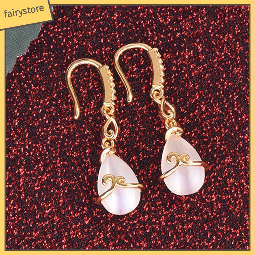 Bông Tai Hình Giọt Nước Đính Đá Opal Giả Thời Trang Dành Cho Nữ