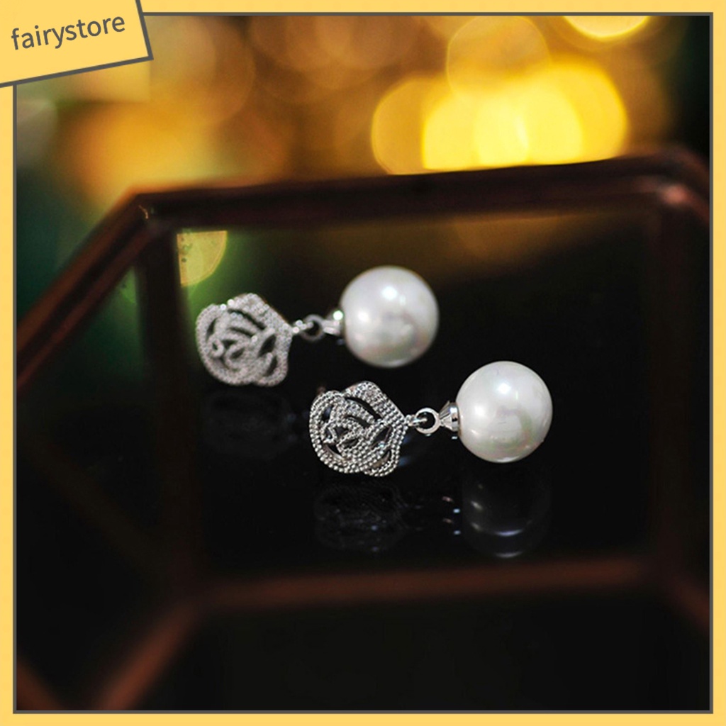 [FRO] Bông Tai Xỏ Lỗ Tròn Đính Hoa Hồng Ngọc Trai Giả Bằng Hợp Kim Thoải Mái Mặc Hàng Ngày Cho Nữ