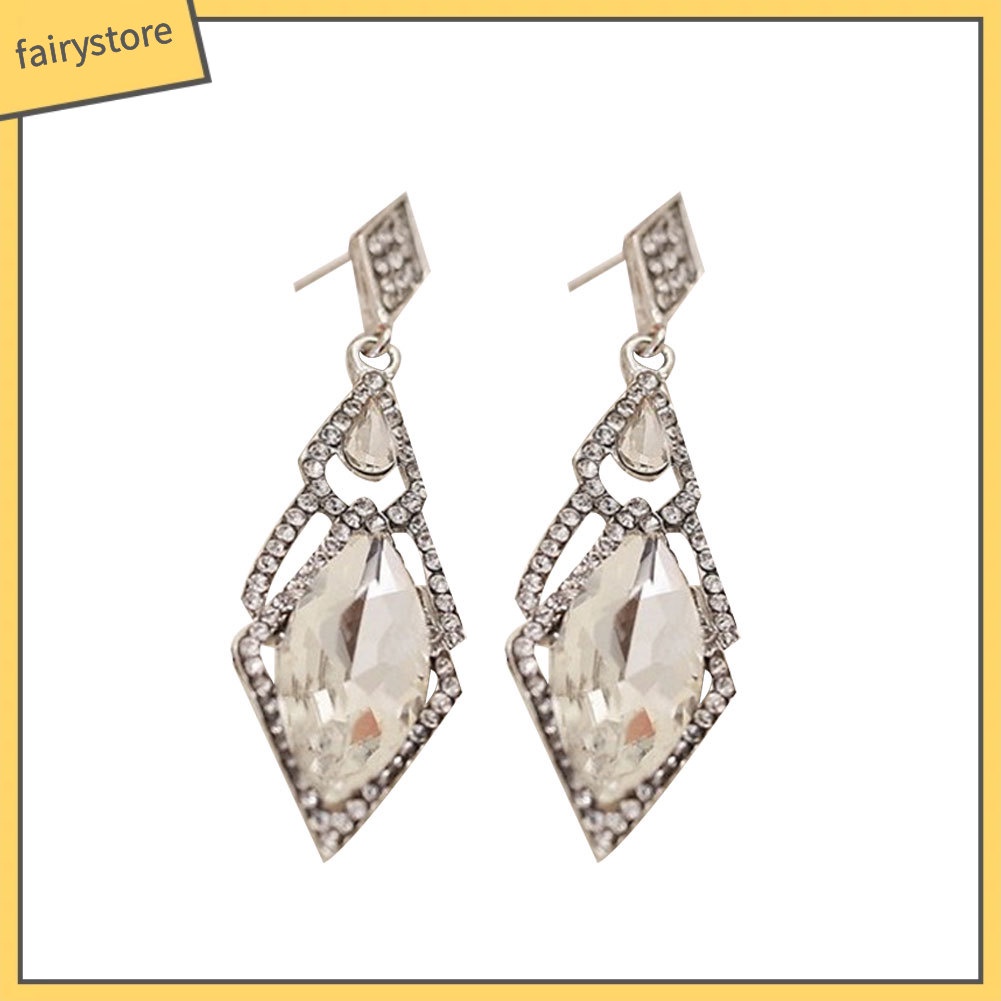 Bông Tai Hình Thoi Dáng Dài Đính Đá Thời Trang Cho Nữ