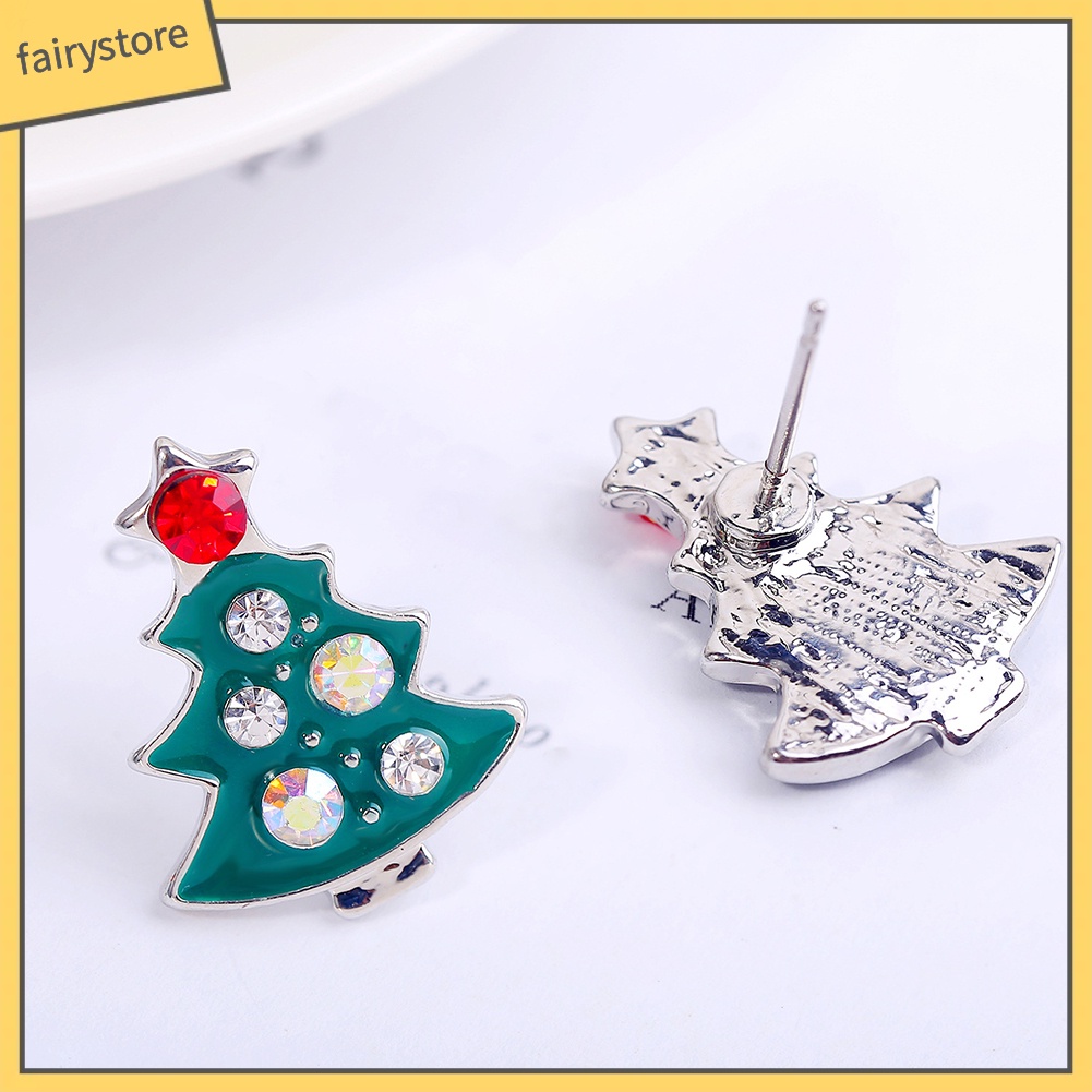 Bông Tai Hợp Kim Hình Cây Thông Đính Đá Thời Trang Giáng Sinh Cho Nữ