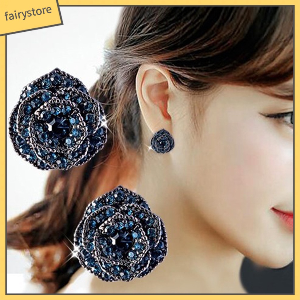 Đôi Bông Tai Hình Bông Hoa Đính Đá Thời Trang Cho Nữ
