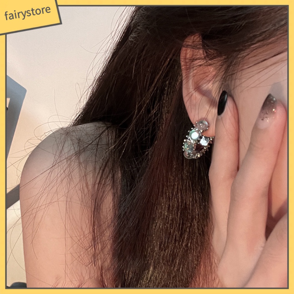 1 Đôi Bông Tai Đính Đá Mặt Trăng Bằng Hợp Kim Thời Trang Dành Cho Nữ