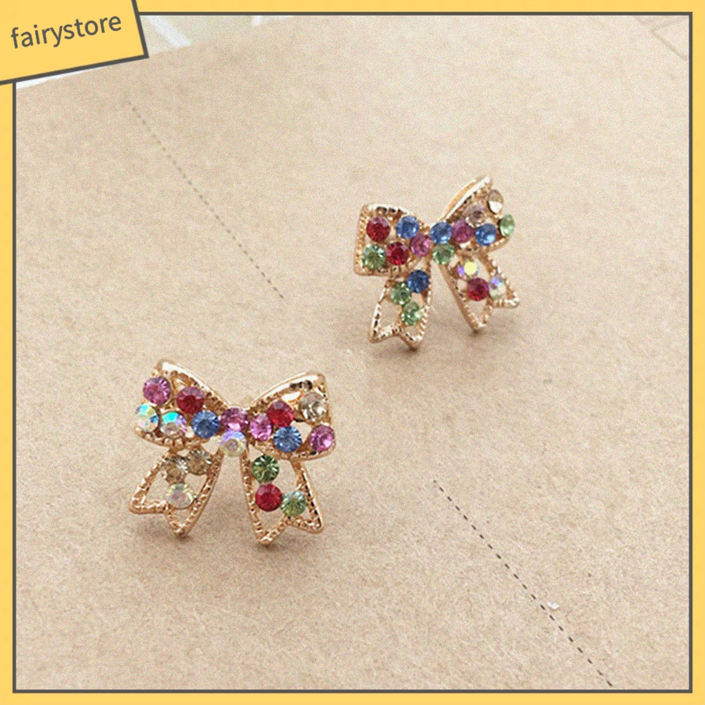 Bông Tai Hình Nơ Bằng Kim Loại Đính Đá Thời Trang Dành Cho Nữ