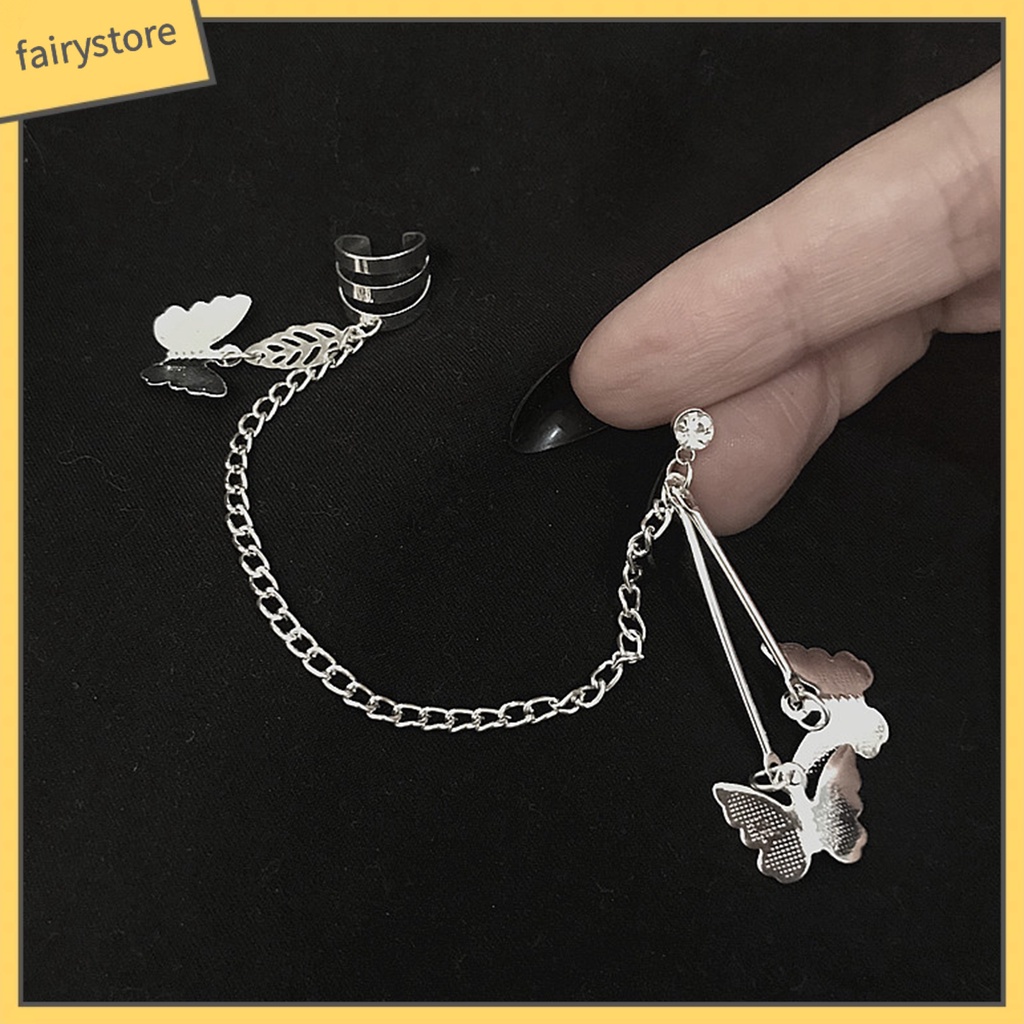 1 Đôi Bông Tai Hình Bướm Màu Bạc Phong Cách Punk Thời Trang Dành Cho Nữ