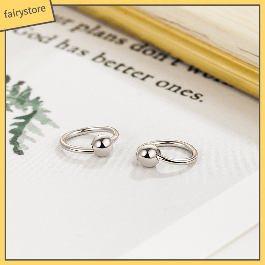 Set 2 Khuyên Tai Tròn Rỗng Đính Bóng Lông Thiết Kế Hình Học Mặc Hàng Ngày