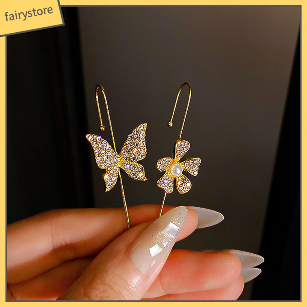 1 Khuyên Vành Tai Hình Hoa Bướm Đính Đá Thời Trang Dự Tiệc Cho Nữ