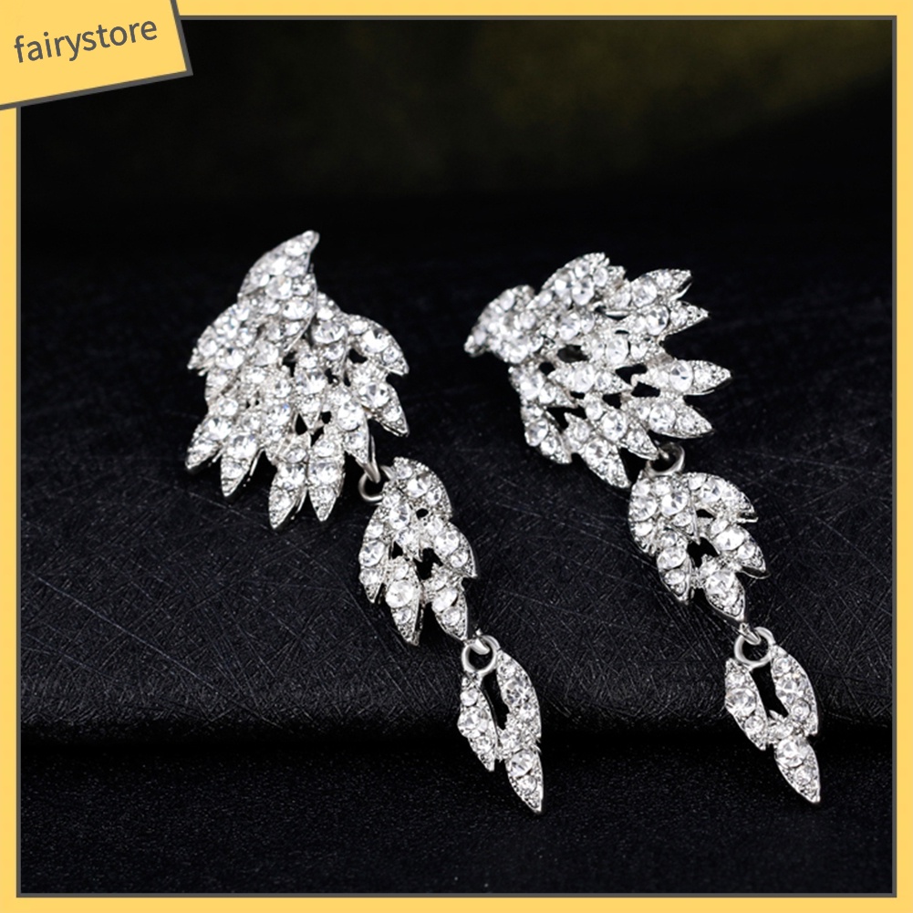 Bông Tai Dáng Dài Hình Đôi Cánh Đính Đá Trang Nhã Cho Nữ