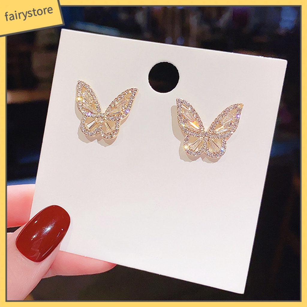 1 Đôi Bông Tai Hình Bướm Bằng Đồng Sáng Bóng Thân Thiện Với Làn Da Thời Trang Dành Cho Học Sinh