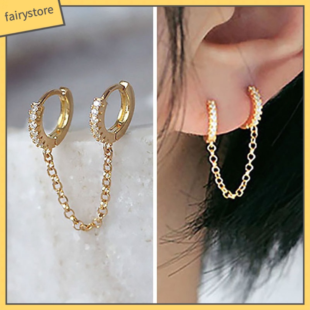 1 Đôi Bông Tai Tròn Đính Đá Zircon Thời Trang Dành Cho Nữ