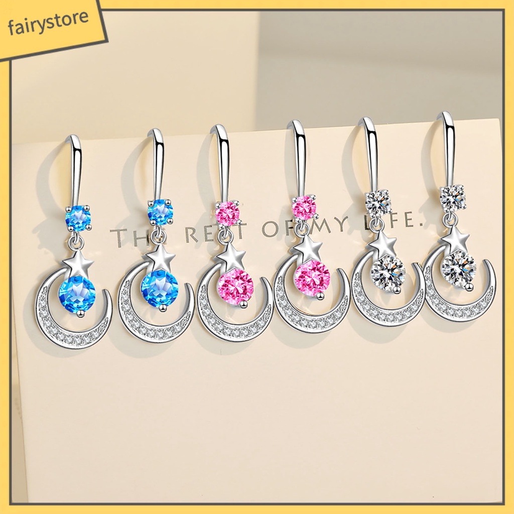 1 Đôi Bông Tai Hình Mặt Trăng Đính Đá Bằng Đồng Trang Nhã