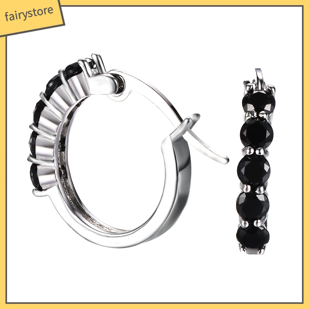 Bông Tai Mạ Bạc Hình Tròn Đính Đá Zircon Thời Trang Dành Cho Nữ