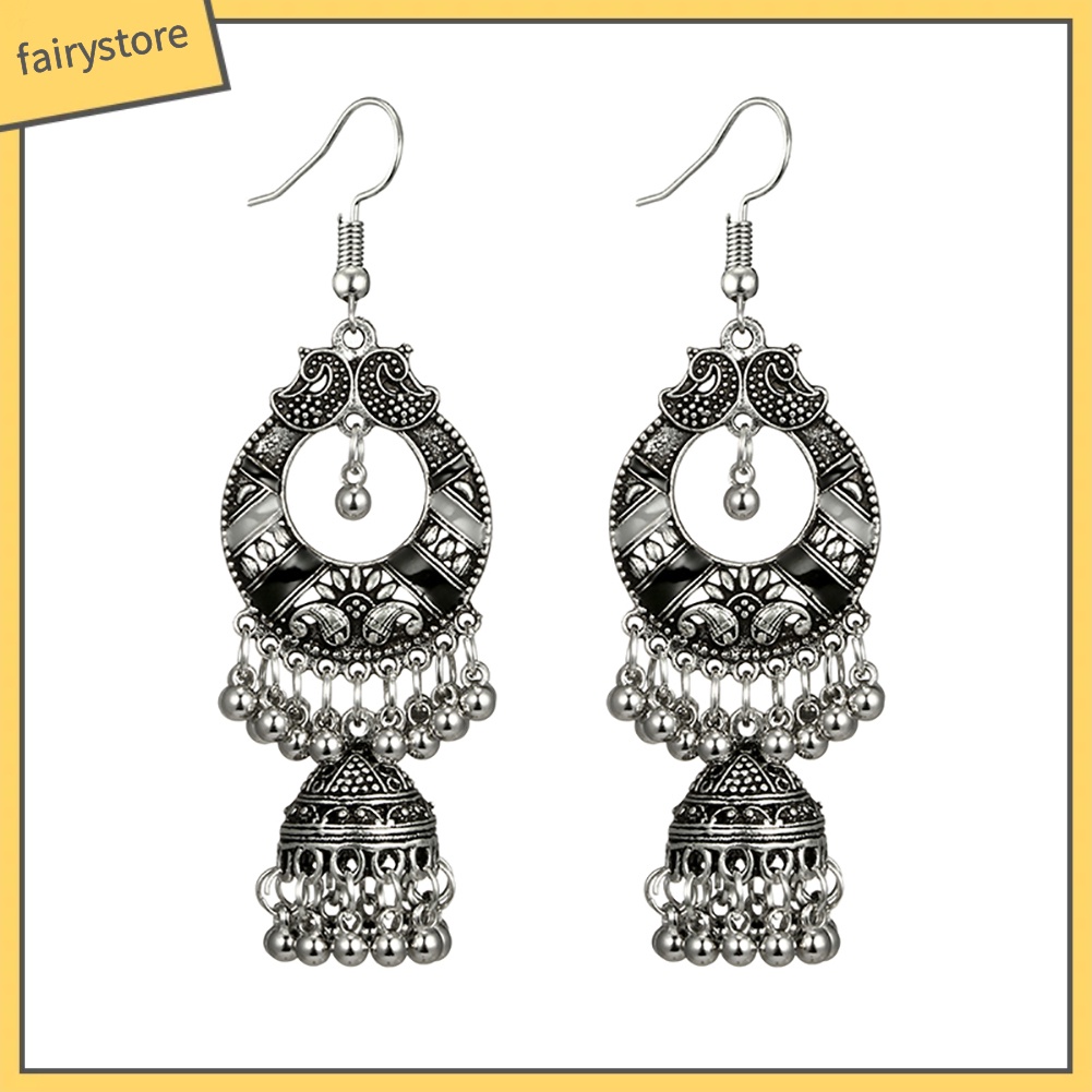 Bông Tai Dáng Dài Đính Chuông Và Tua Rua Phong Cách Cổ Điển Thời Trang Dự Tiệc Cho Nữ