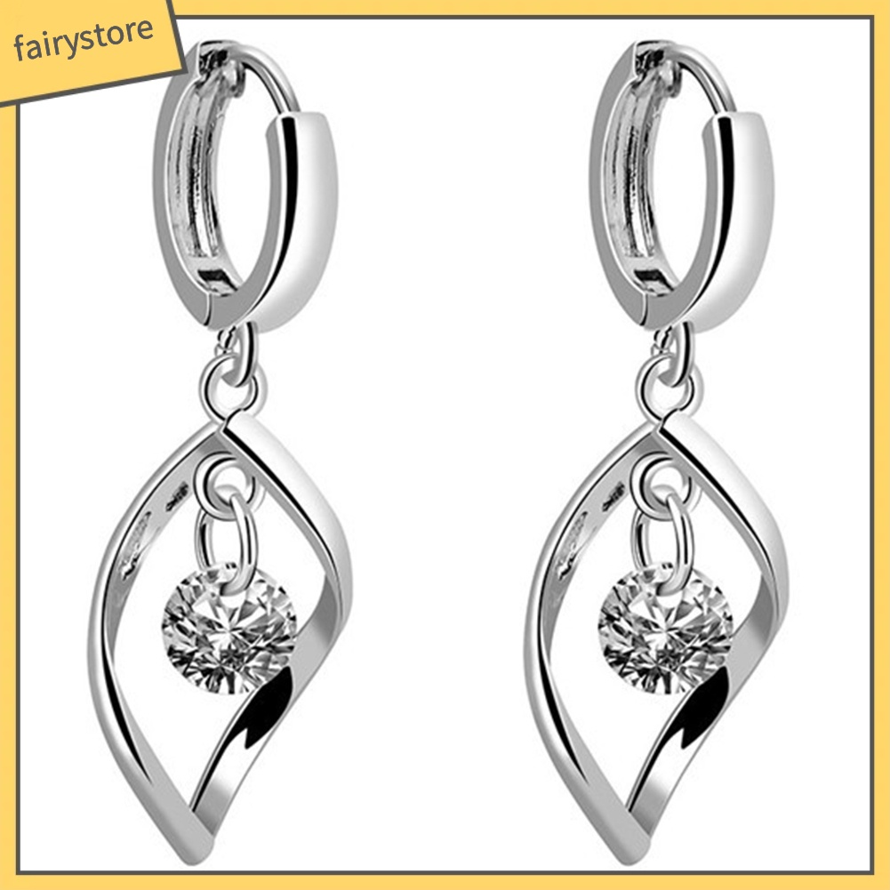 Bông Tai Hình Giọt Nước Đính Đá Zircon Lấp Lánh Cho Nữ