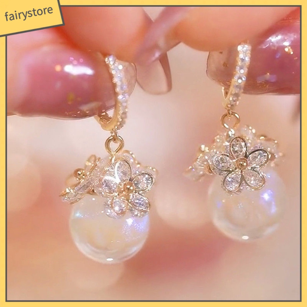 1 Đôi Bông Tai Hợp Kim Dáng Dài Đính Đá Ngọc Trai Giả Trang Nhã Dành Cho Nữ